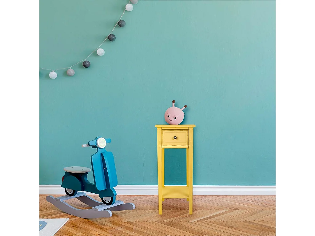 Tavolino porta telefono in legno giallo 33x33x78h