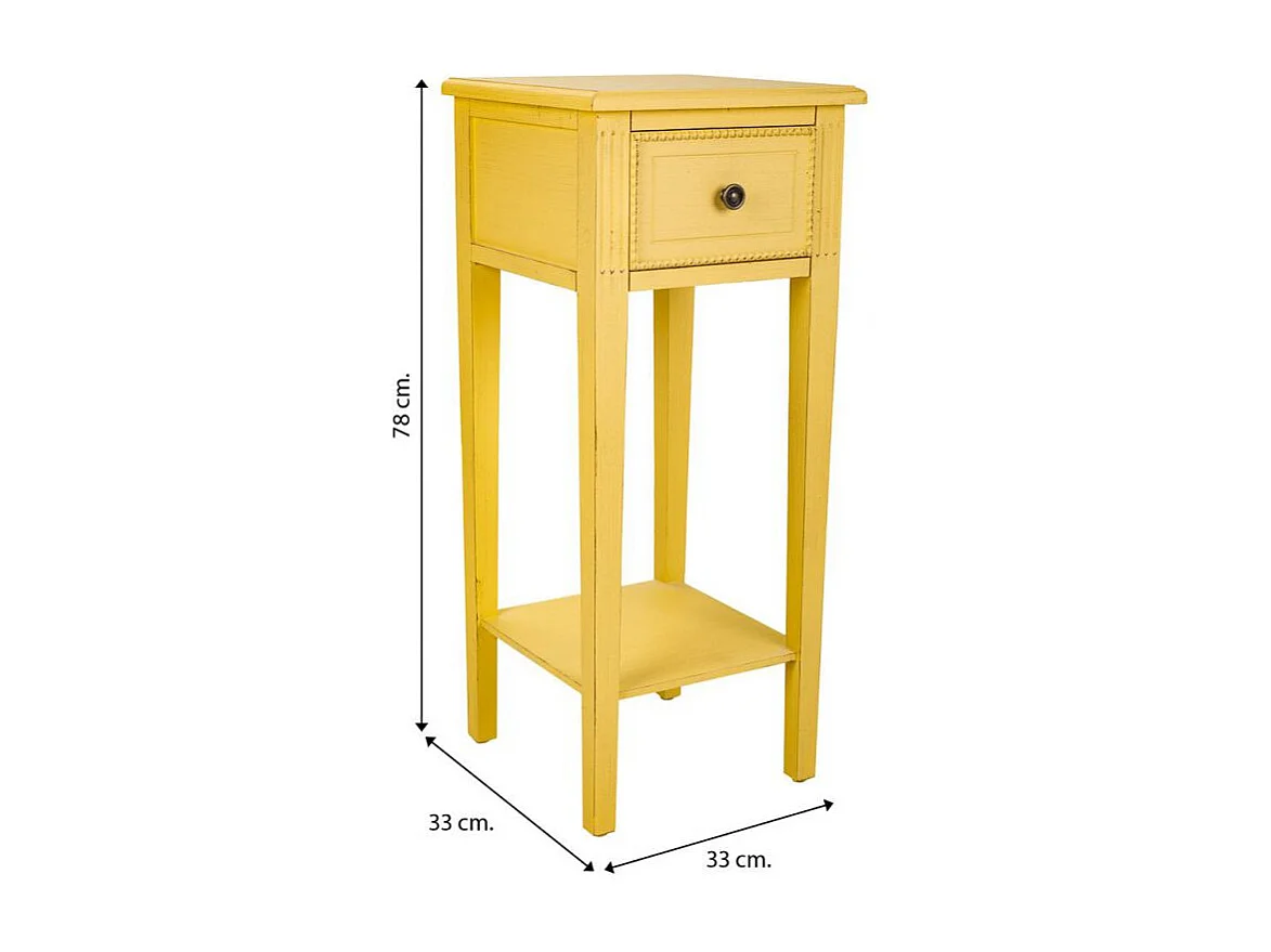 Tavolino porta telefono in legno giallo 33x33x78h