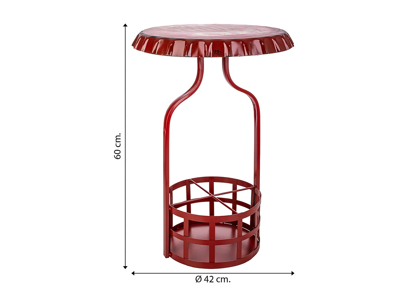 Tavolo portabottiglie in metallo rosso 42x42x60h