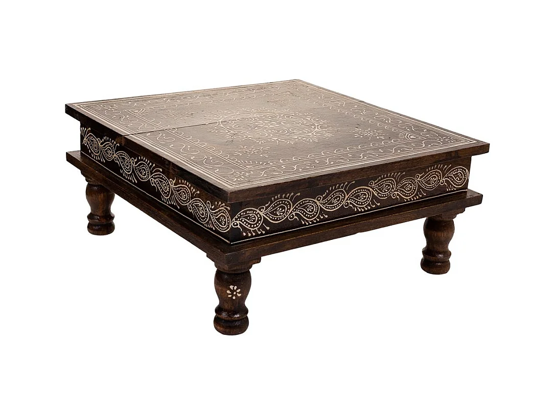 Mesa de madera pintado artesanal marrón 38x38x17