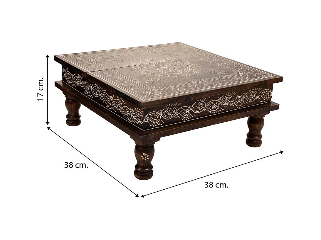 Mesa de madera pintado artesanal marrón 38x38x17
