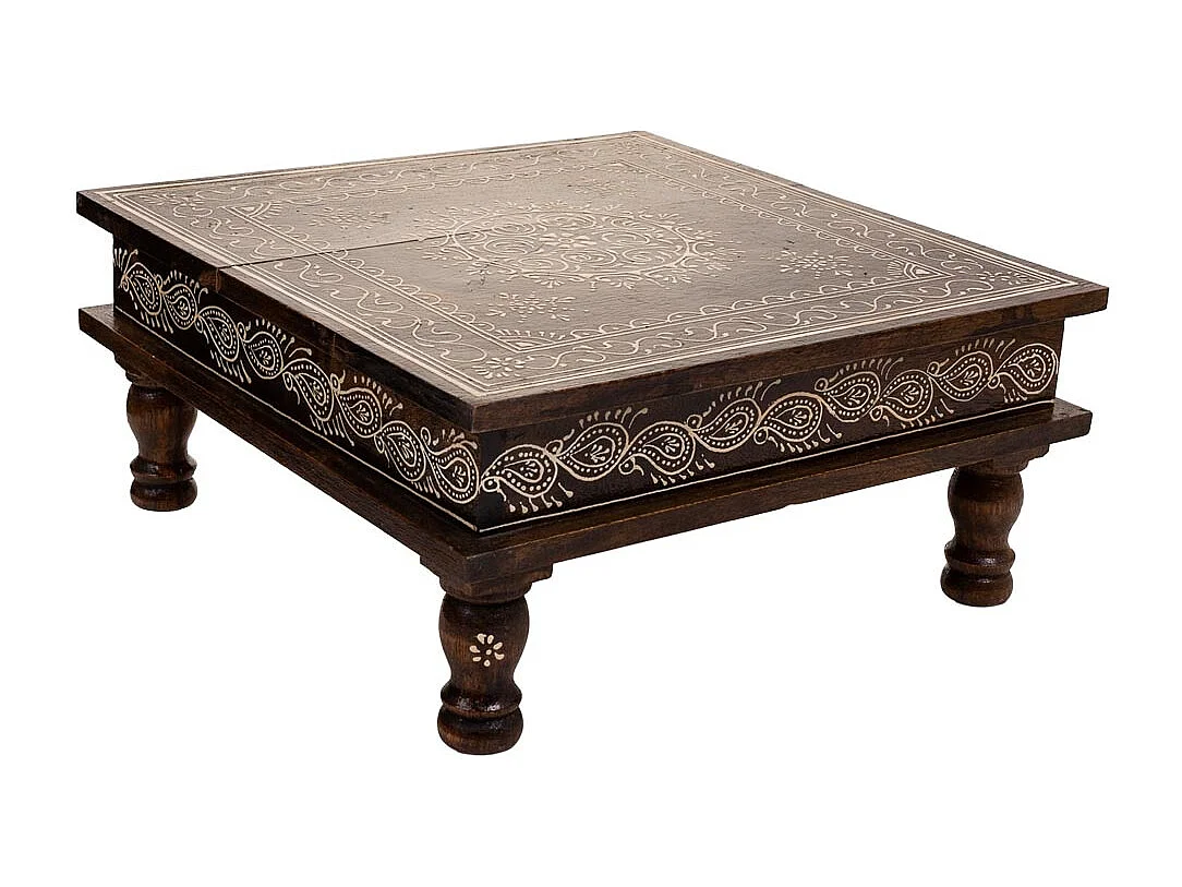 Brauner handgefertigter bemalter Holztisch 38x38x17 h cm