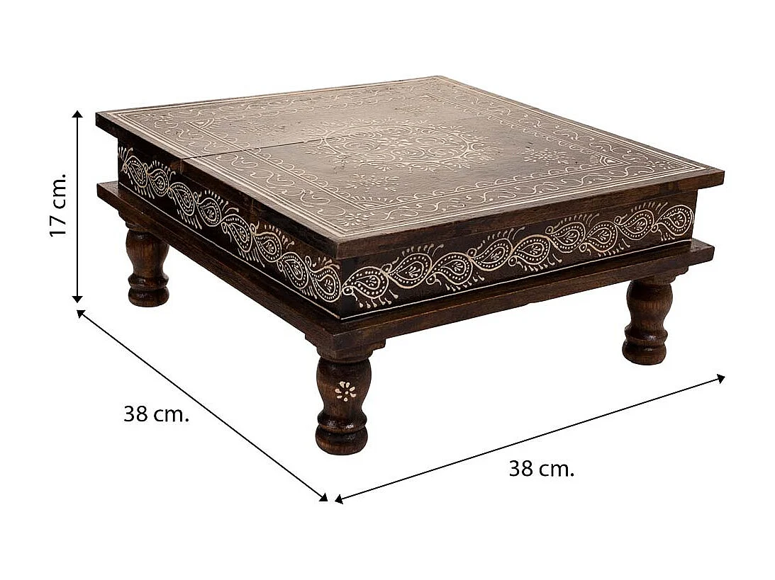 Brauner handgefertigter bemalter Holztisch 38x38x17 h cm