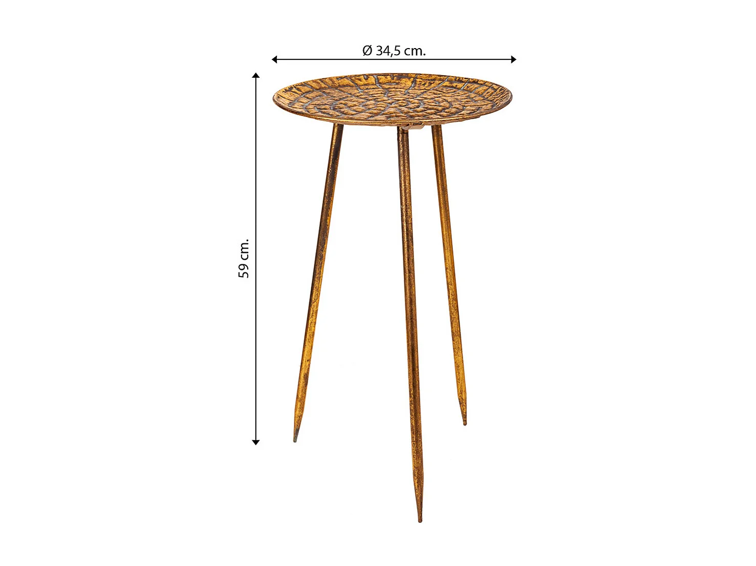 Mesa de canto em metal dourado 34,5x34,5x59