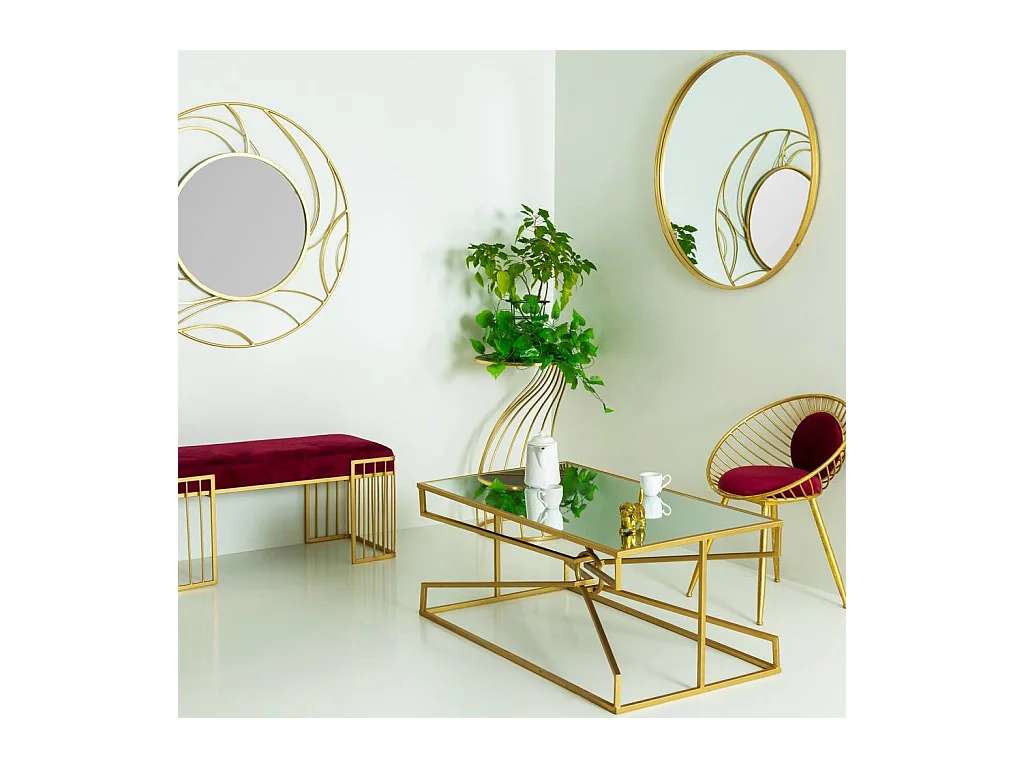 Mesa auxiliar de metal dorado con superficie de cristal d43x73