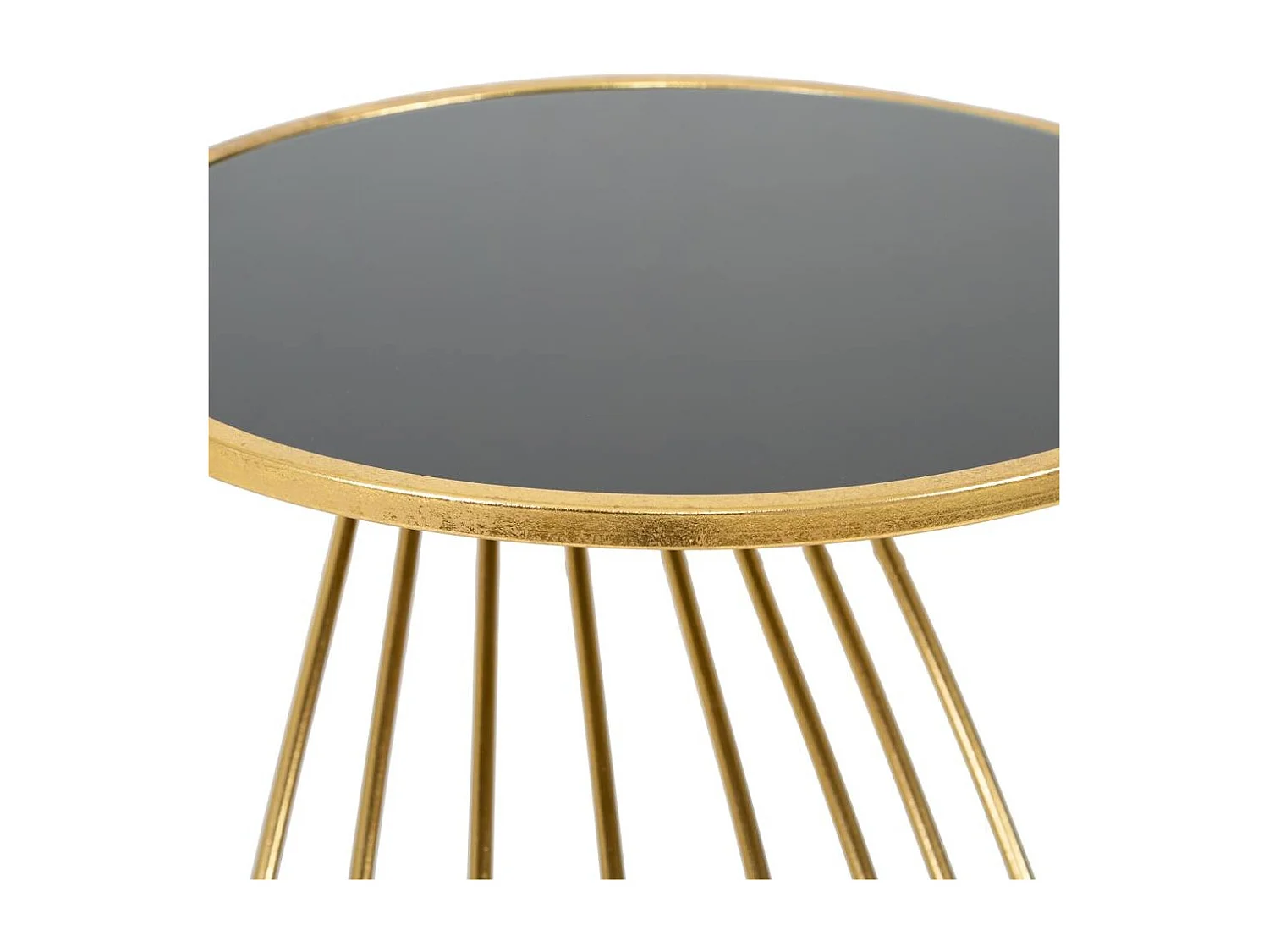 Mesa lateral de metal dourado com superfície de vidro d43x73