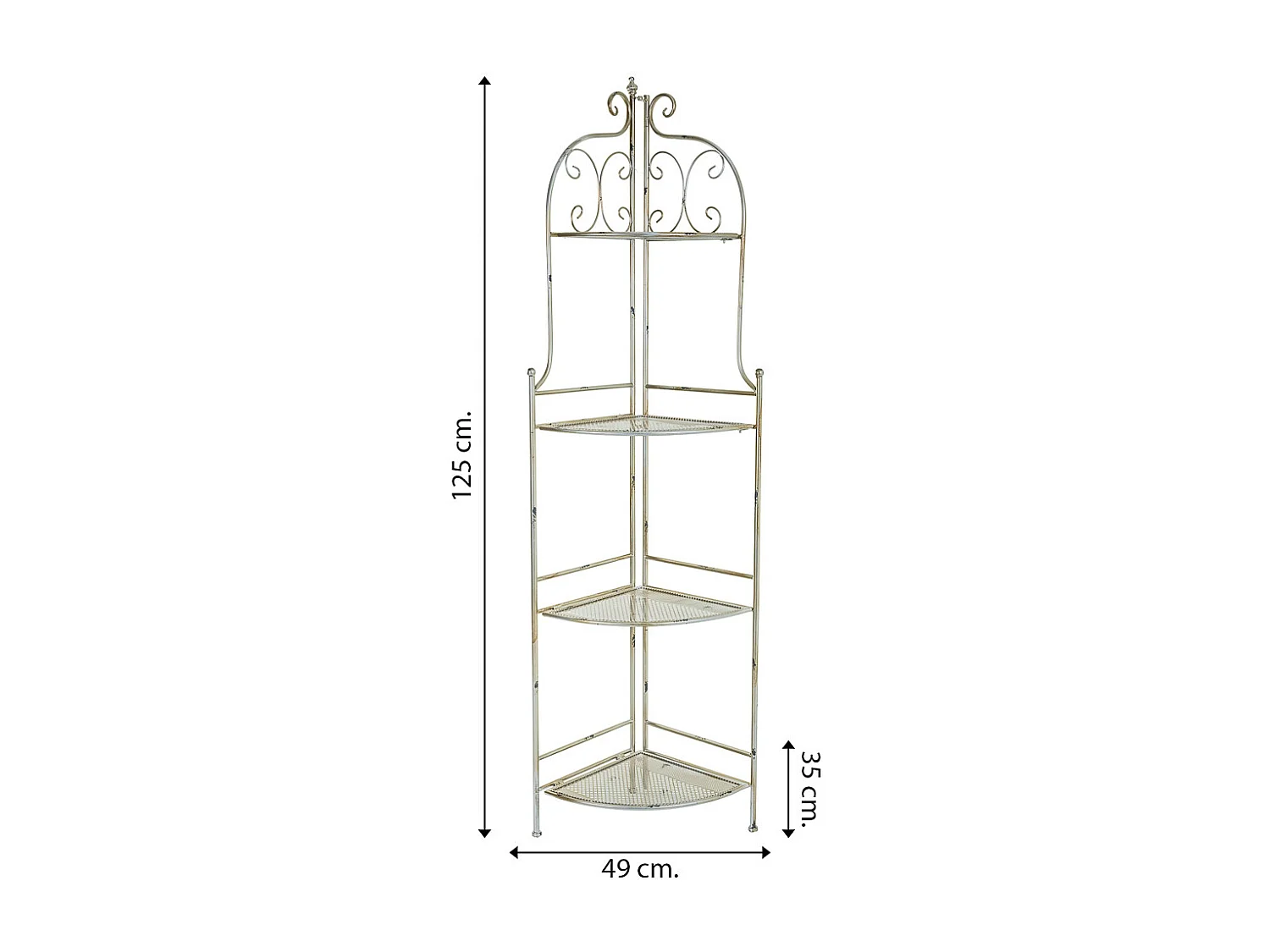 Étagère d'angle en fer argenté 49x35x125h