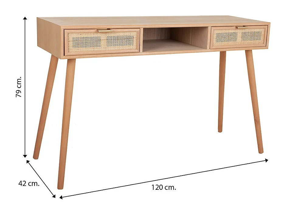 Flurtisch aus Holz und braunem Gitter 120x42x79h cm