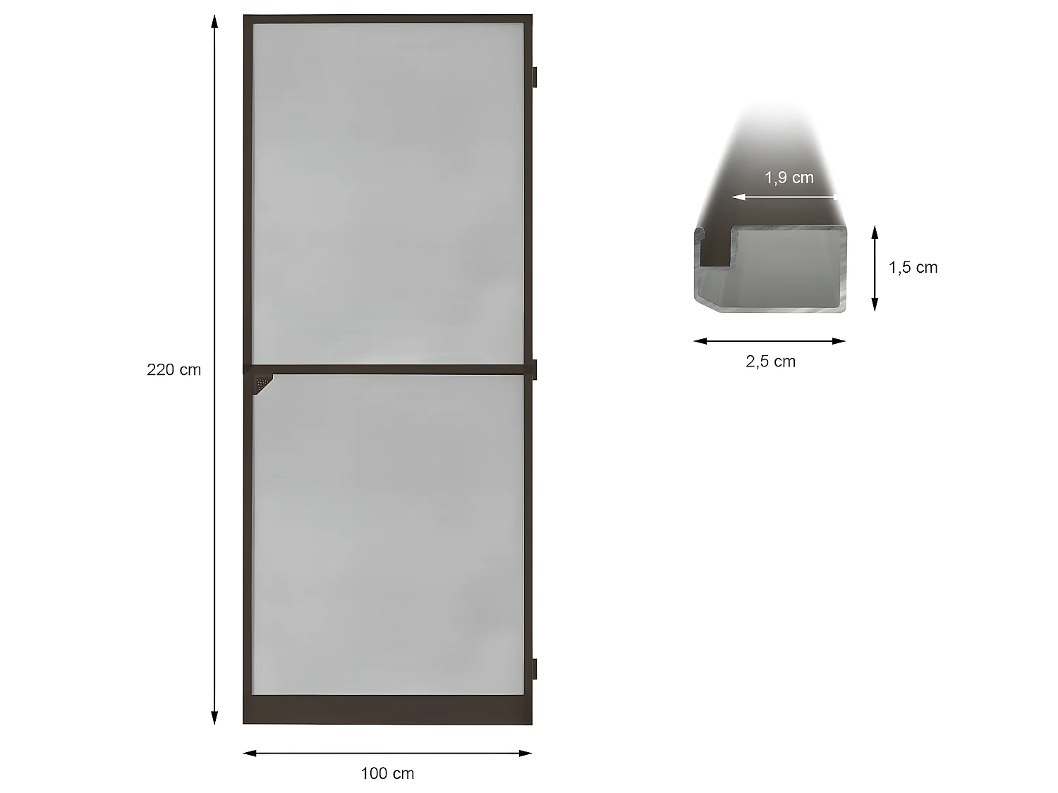 Moustiquaire porte en aluminium marron avec tissu de fibre de verre ECD Germany