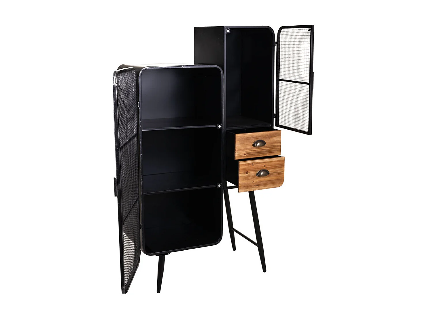 Vitrina em metal preto e madeira 76x40,5x135