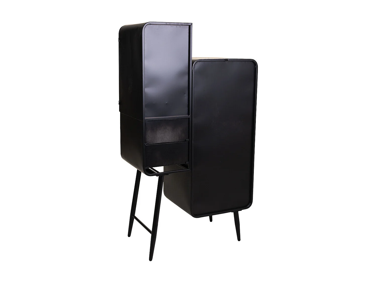 Vitrina em metal preto e madeira 76x40,5x135