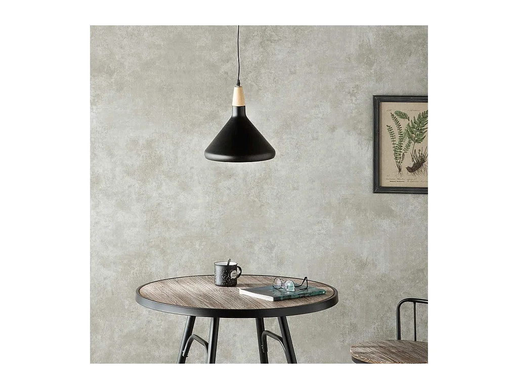 Lustre en bois et métal noir 27x27x30