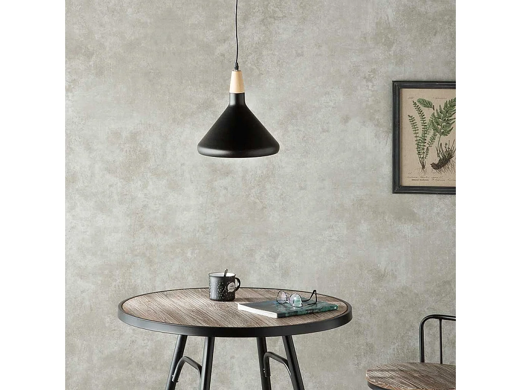 Lámpara de techo de madera y metal negra 27x27x30