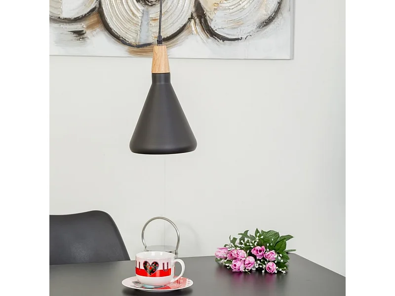 Plafoniera in legno nero e metallo 18x18x31h