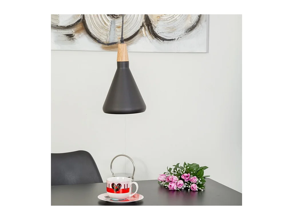 Plafoniera in legno nero e metallo 18x18x31h