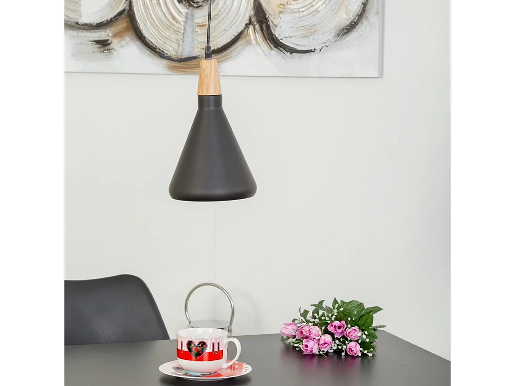 Plafoniera in legno nero e metallo 18x18x31h