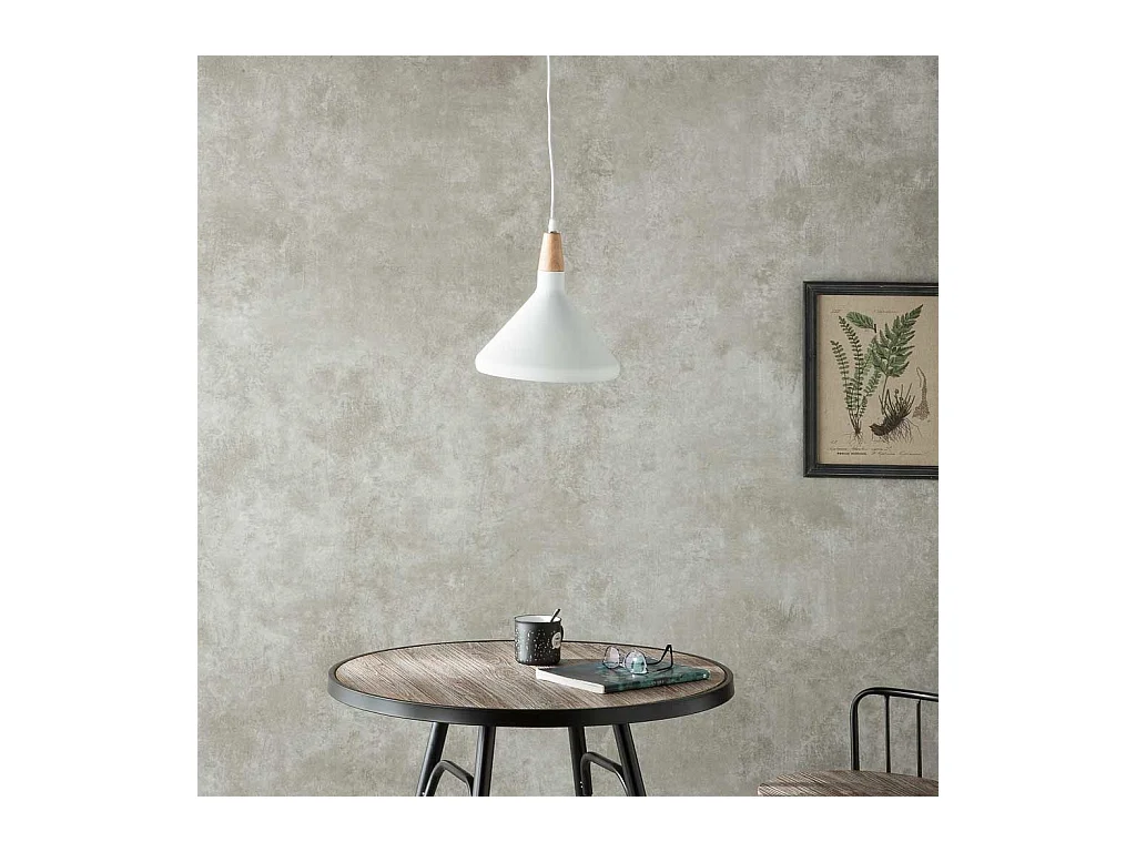 Candeeiro de teto branco de madeira e metal 27x27x30