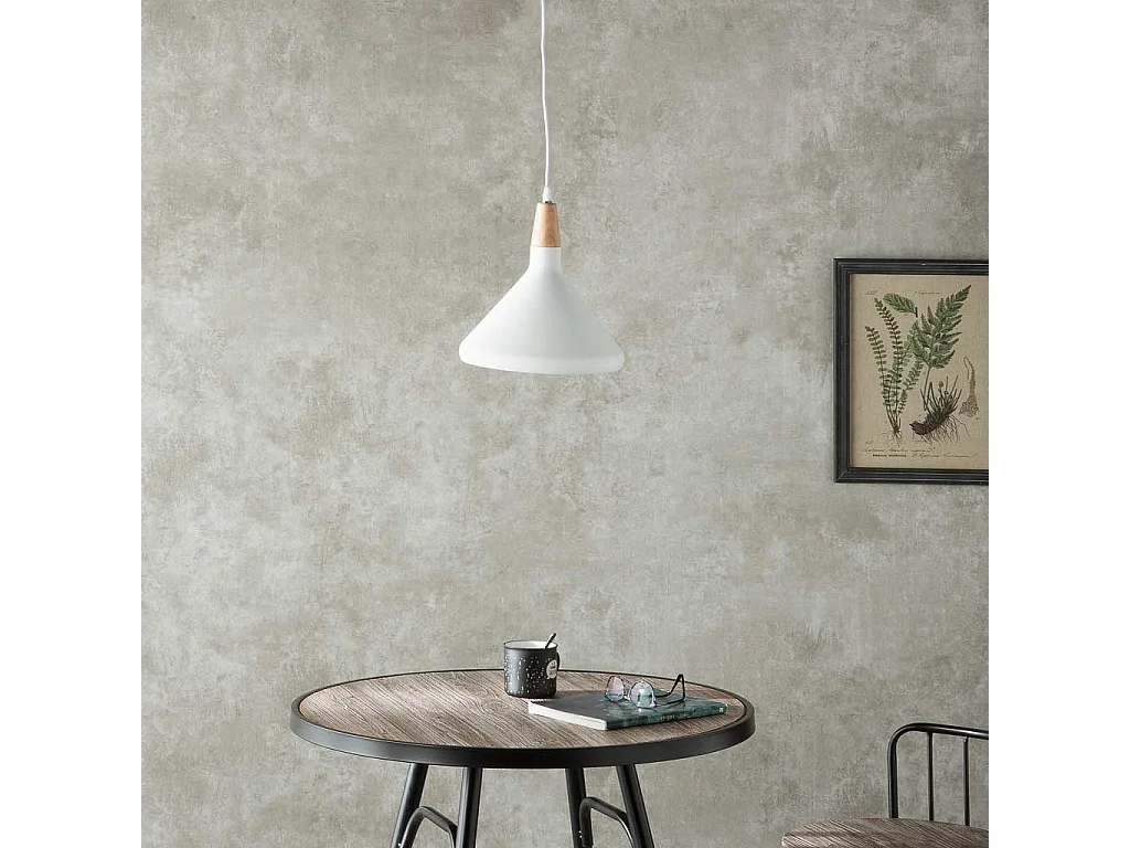 Lustre en bois et métal blanc 27x27x30