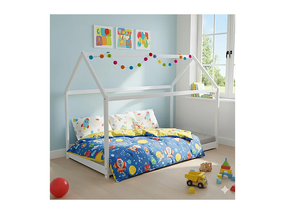 Lit cabane PANDA 90x190 + 1 sommier / Blanc