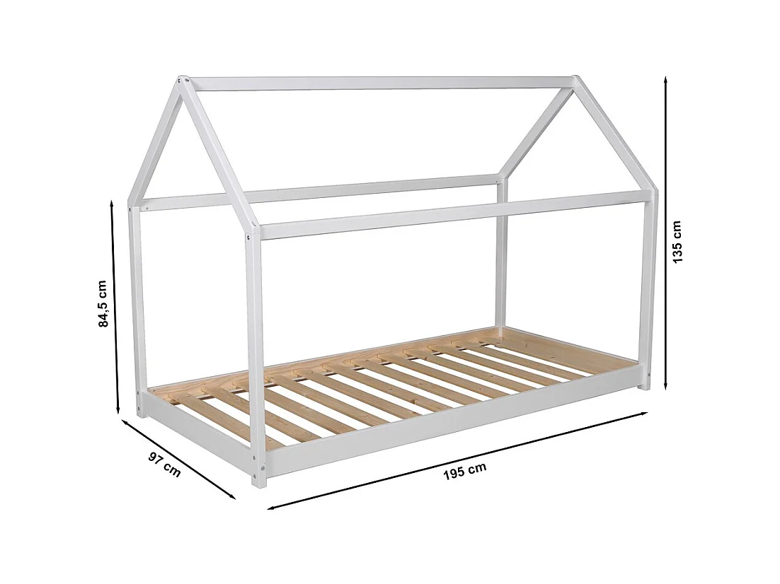 Lit cabane PANDA 90x190 + 1 sommier / Blanc
