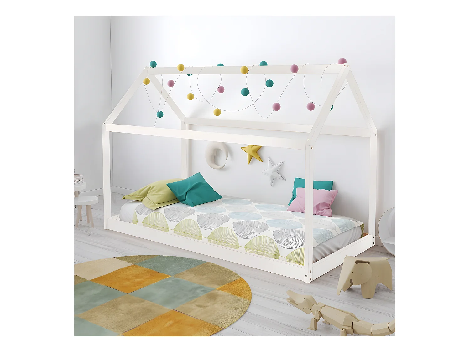 Lit cabane PANDA 90x190 + 1 sommier / Blanc