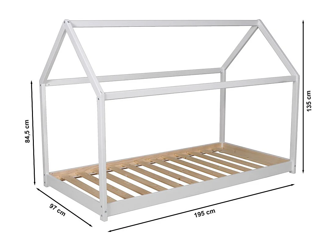 Lit cabane PANDA 90x190 + 1 sommier / Blanc