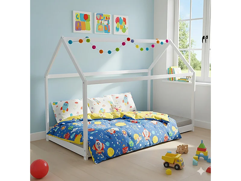 Lit cabane PANDA 90x190 + 1 sommier / Blanc