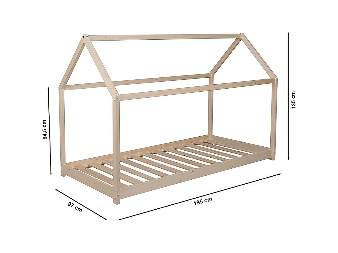 Lit cabane PANDA 90x190 + 1 sommier / Naturel