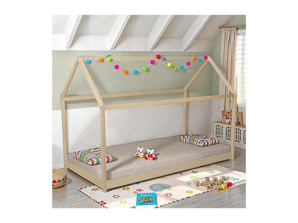 Lit cabane PANDA 90x190 + 1 sommier / Naturel
