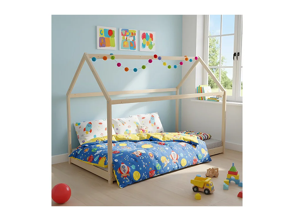 Lit cabane PANDA 90x190 + 1 sommier / Bois clair