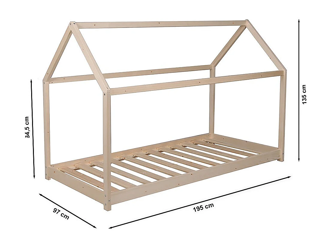 Lit cabane PANDA 90x190 + 1 sommier / Naturel
