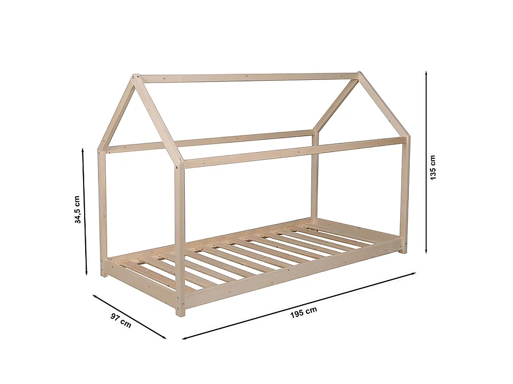 Lit cabane PANDA 90x190 + 1 sommier / Bois clair