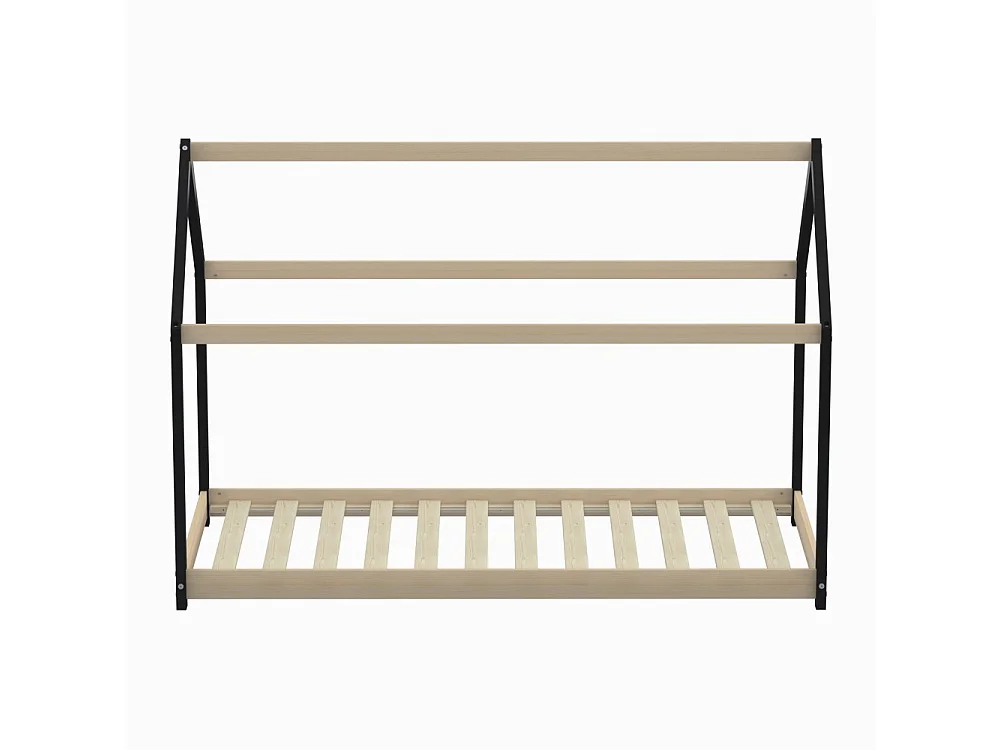 Lit cabane PANDA 90x190 + 1 sommier / Noir et Bois clair