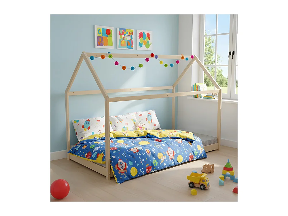 Lit cabane PANDA 70x140 + 1 sommier / Naturel