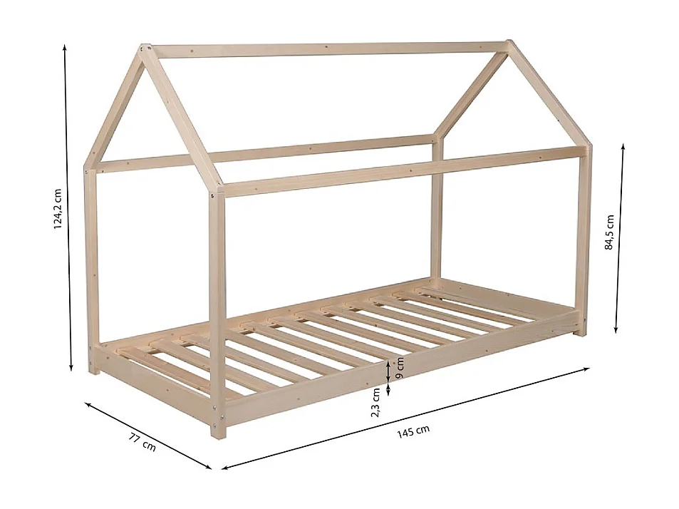 Lit cabane PANDA 70x140 + 1 sommier / Naturel
