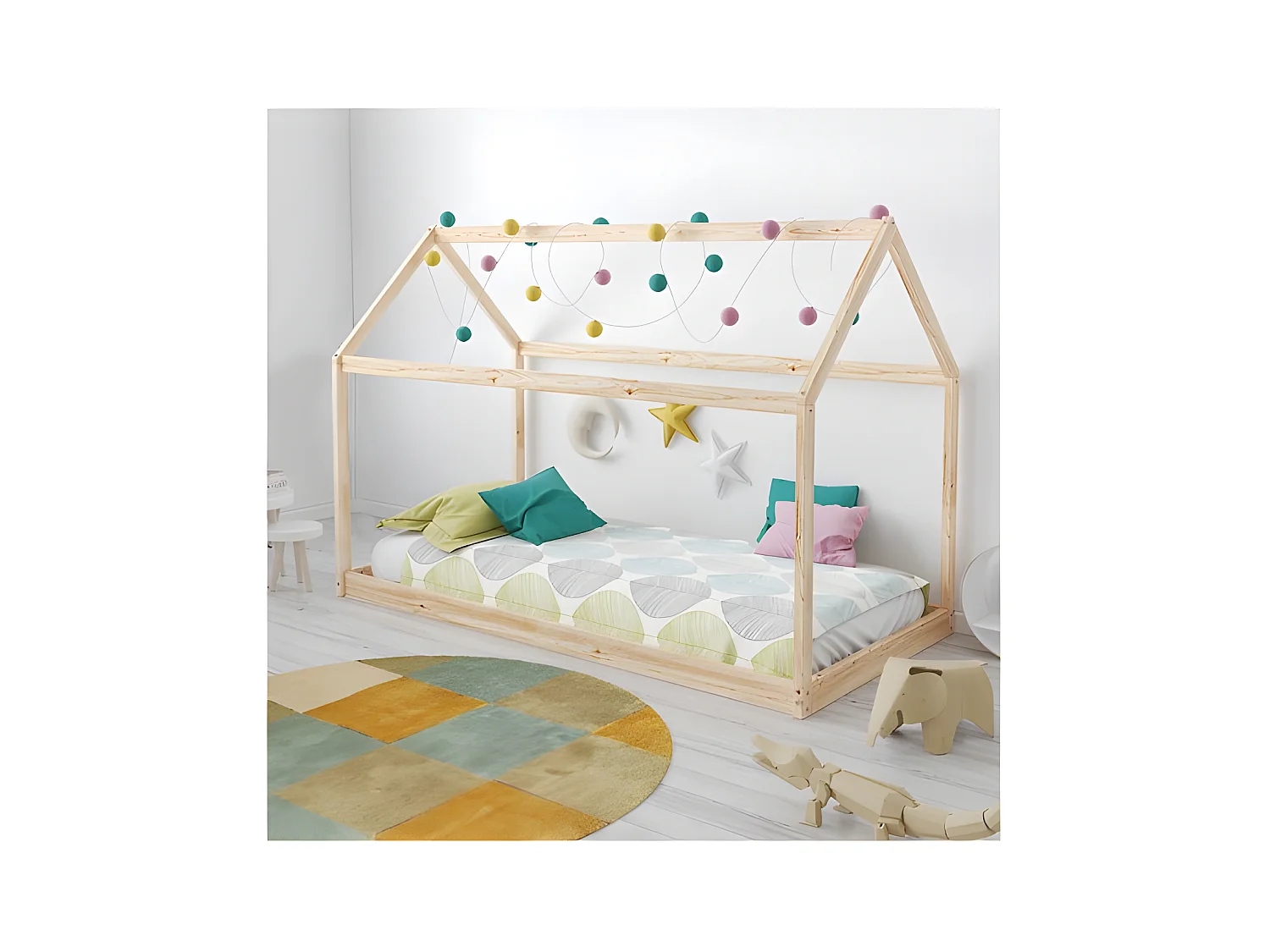 Lit cabane PANDA 70x140 + 1 sommier / Naturel