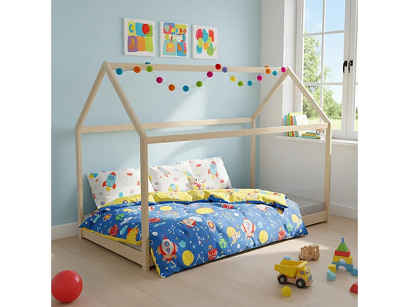 Lit cabane PANDA 70x140 + 1 sommier / Naturel