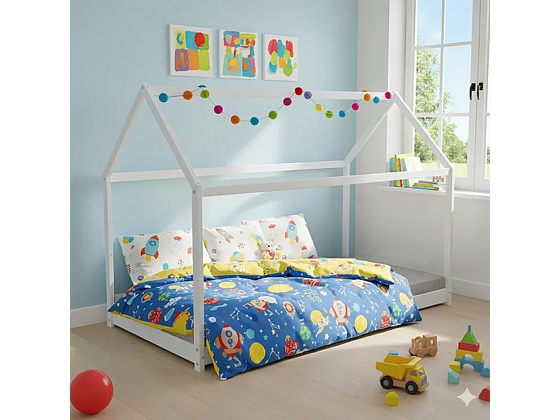 Lit cabane PANDA 70x140 + 1 sommier / Blanc