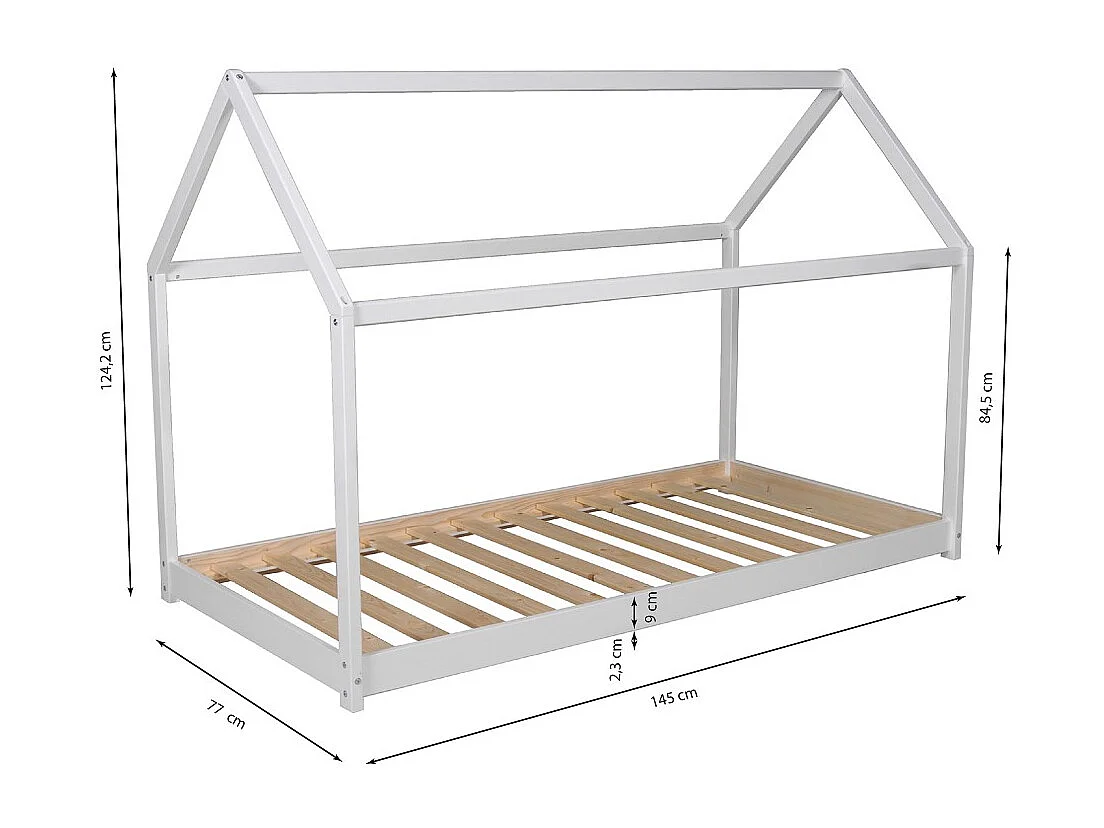 Lit cabane PANDA 70x140 + 1 sommier / Blanc