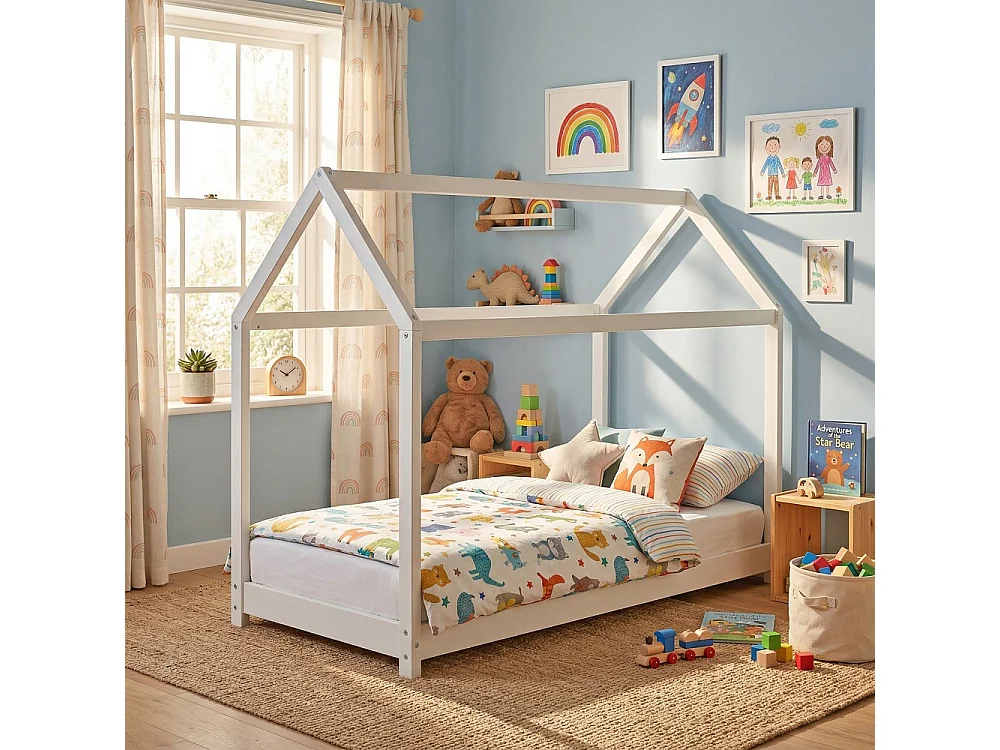 Lit cabane PANDA 70x140 + 1 sommier / Blanc