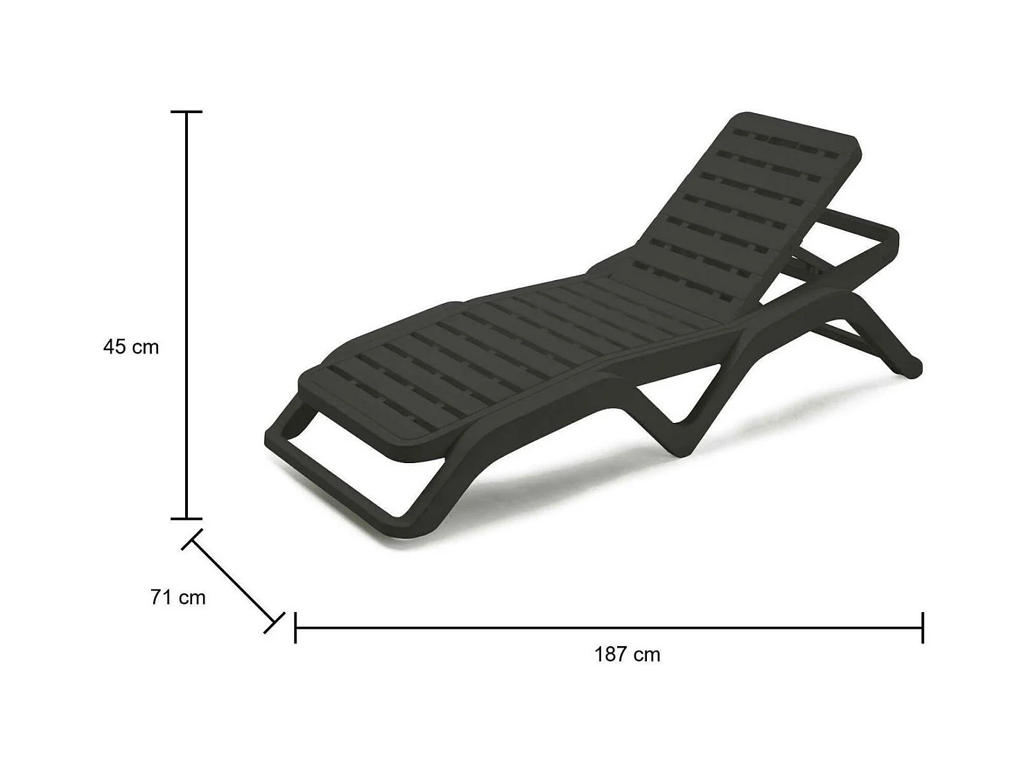 Tumbona Dcoppol, Tumbona de jardín ajustable, Cuna exterior, 100% Made in Italy, 192x72h100 cm, Antracita