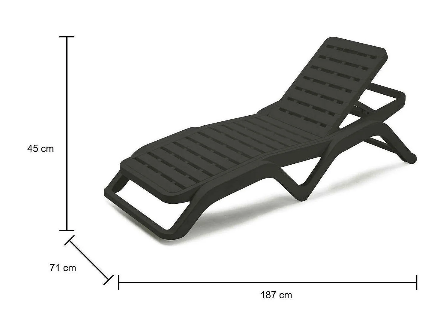 Chaise longue Dcoppol, Chaise longue de jardin réglable, Chaise longue d'extérieur, 100% Made in Italy, 192x72h100 cm, Anthracite