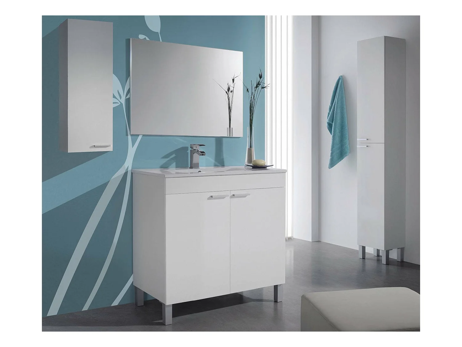 Dfaropp badkamerkolom, Badkamerkolomkast met 2 deuren, Hangkast met 2 planken, 30x25h182 cm, Glanzend wit