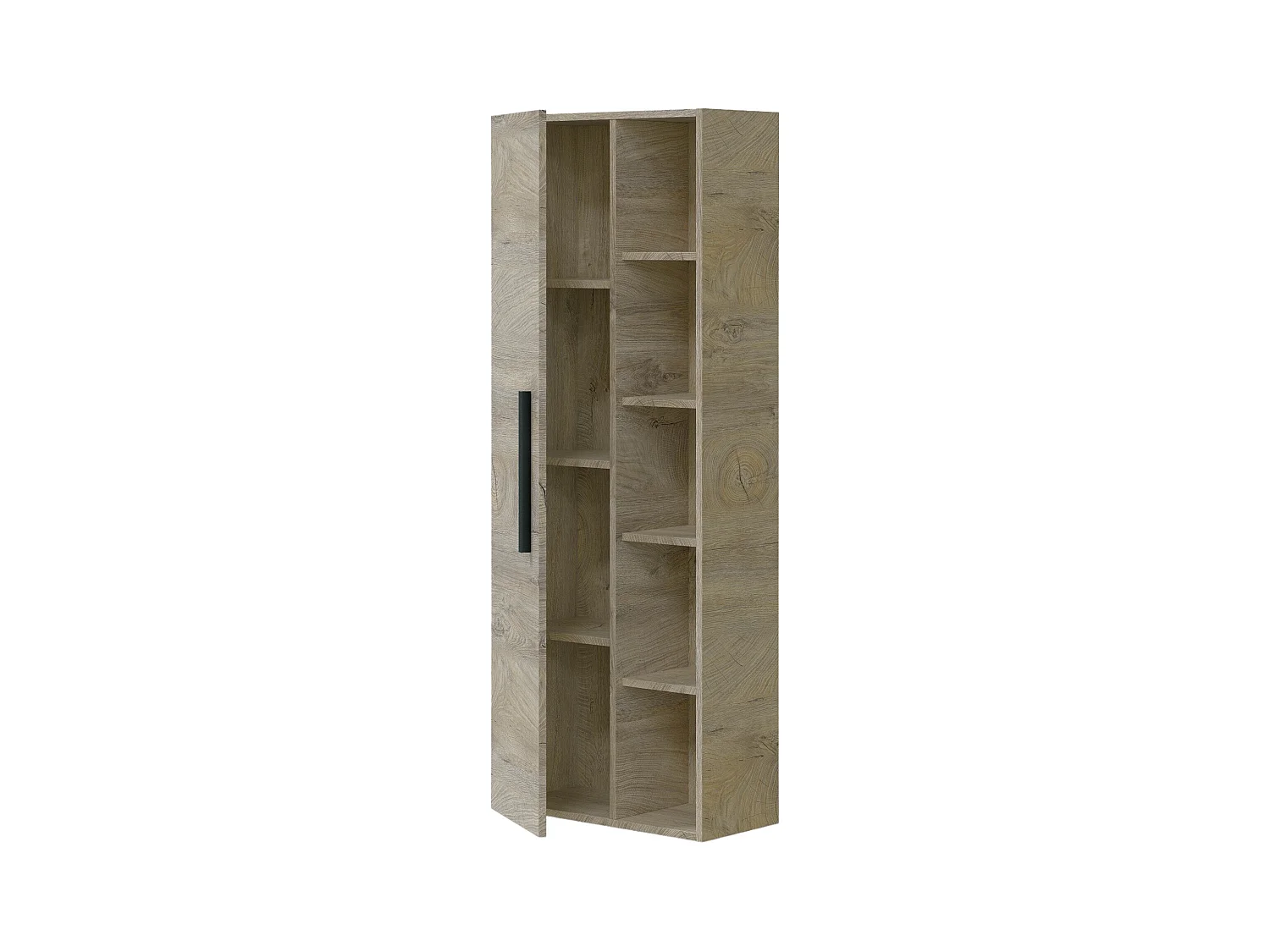 Säule für das Badezimmer Dgeroli, Säulenschrank für Badezimmer mit 1 Tür, Hängeschrank mit 5 Einlegeböden, 51x25h135 cm, Eiche