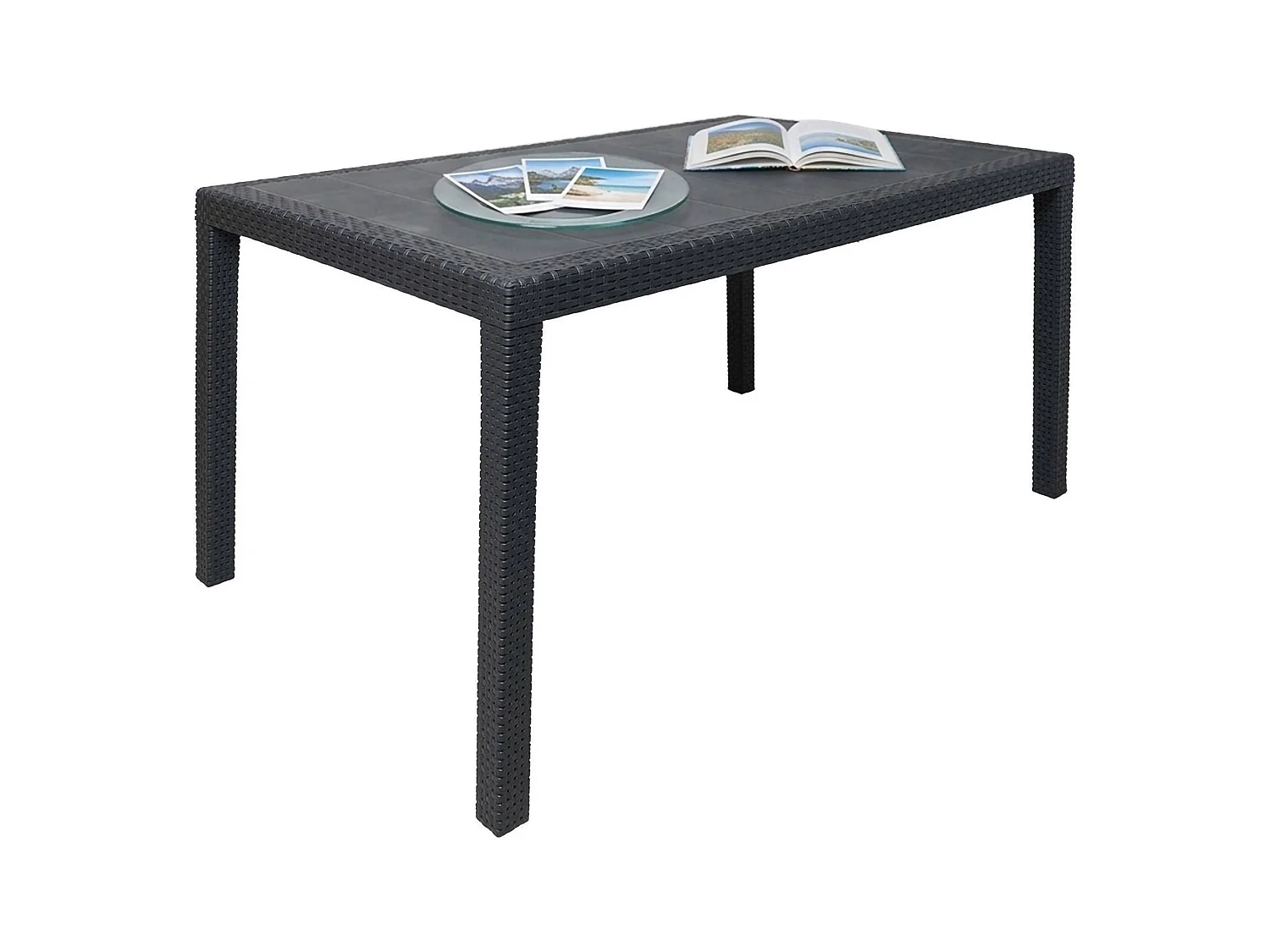 Dmachac buitentafel, Rechthoekige eettafel, Multifunctionele tuintafel met rotaneffect, 100% Made in Italy, 150x90h72 cm, Antraciet