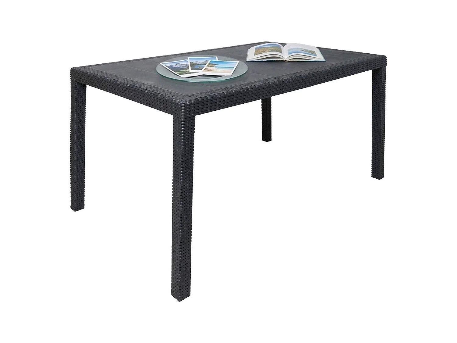 Mesa de jardín Dmachac, Mesa de comedor rectangular, Mesa de jardín multiusos efecto ratán, 100% Made in Italy, 150x90h72 cm, Antracita
