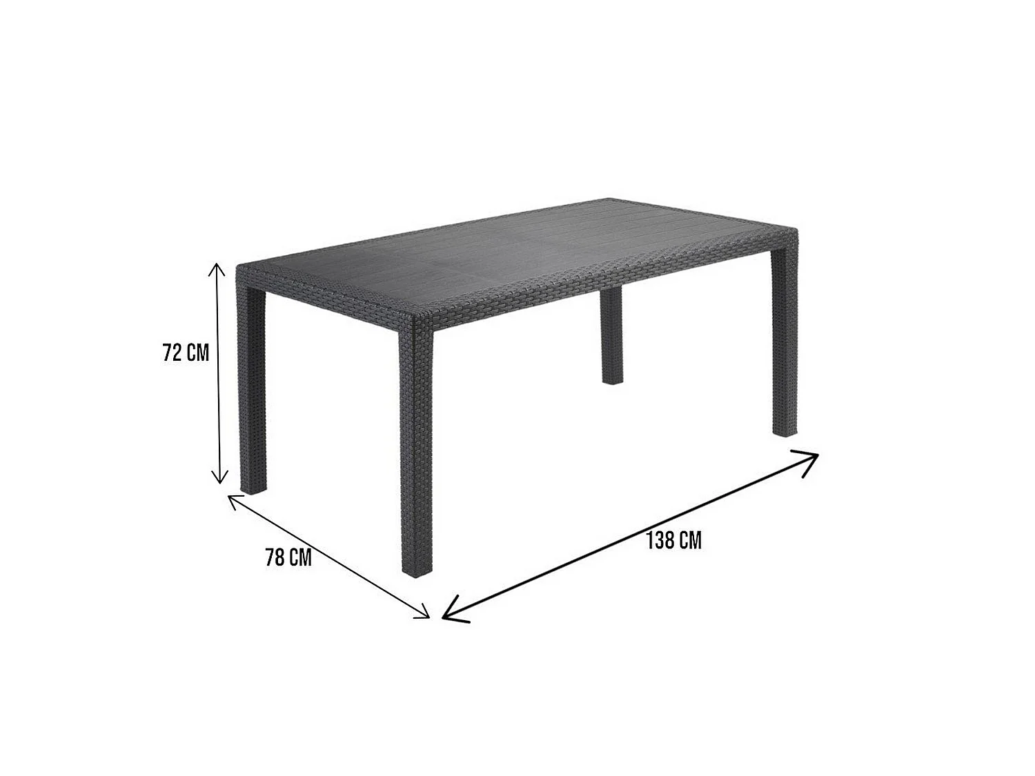 Table d'extérieur Dfelic, Étagère rectangulaire fixe, Table de jardin polyvalente effet rotin, 100% Made in Italy, 138x78h72 cm, Anthracite