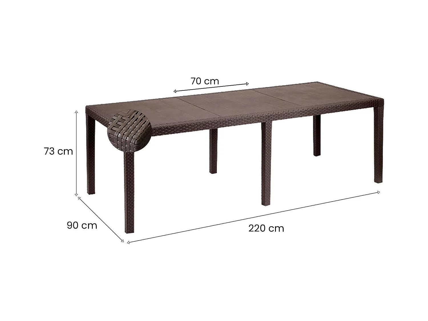 Dmora - Tavolo da esterno Abbaviva, 150/220x90h72 cm, Marrone