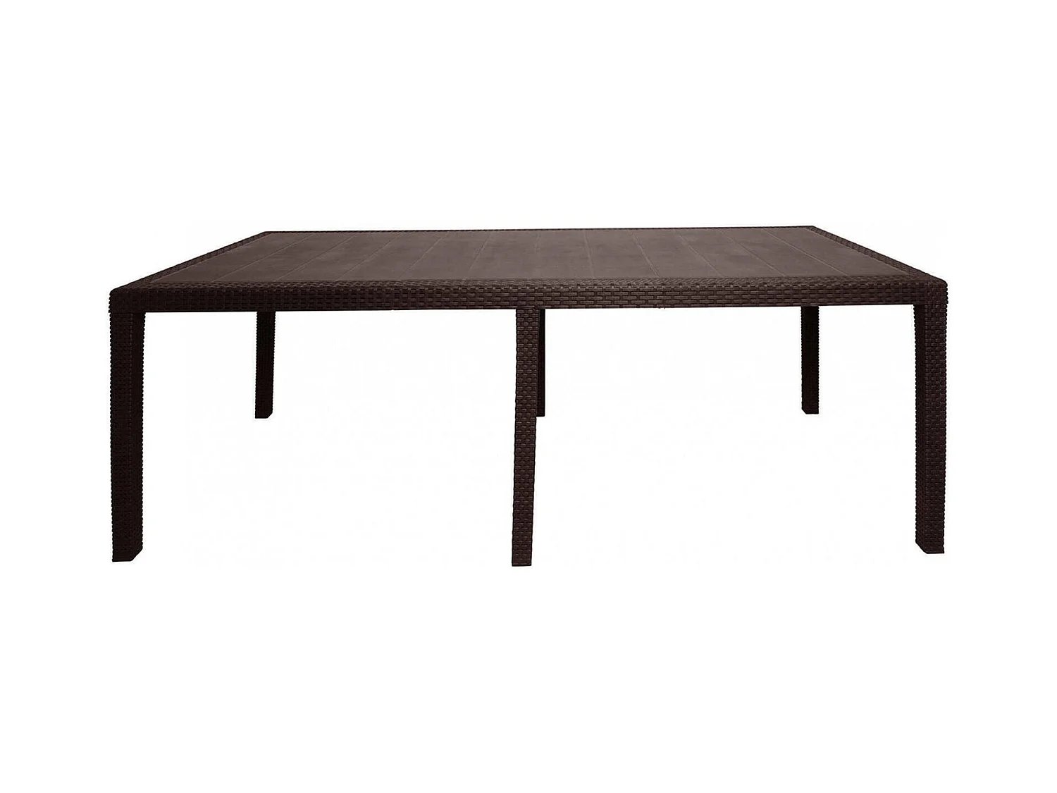 Table d'extérieur Dmains, Etagère à manger rectangulaire extensible, Table de jardin extensible effet rotin, 100% Made in Italy, 150/220x90h72 cm, Marron