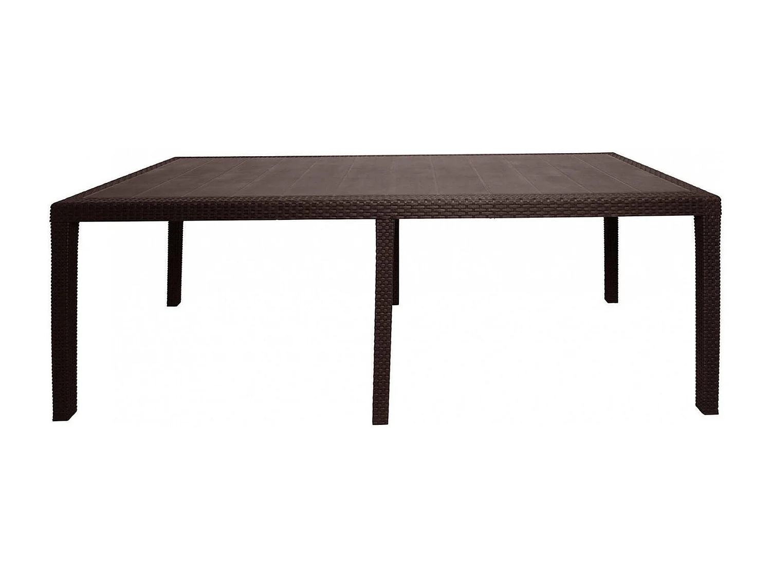 Table d'extérieur Dmains, Etagère à manger rectangulaire extensible, Table de jardin extensible effet rotin, 100% Made in Italy, 150/220x90h72 cm, Marron